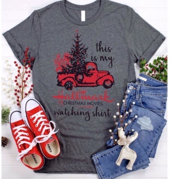 Gray Hallmark Christmas Movie Graphic Tee - Picture 1 of 2